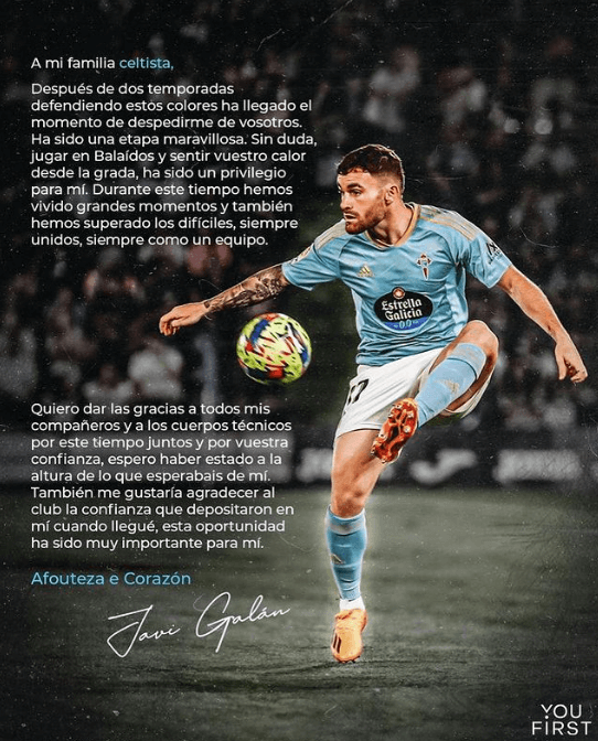 Carta de Javi Galán se despide del celtismo
